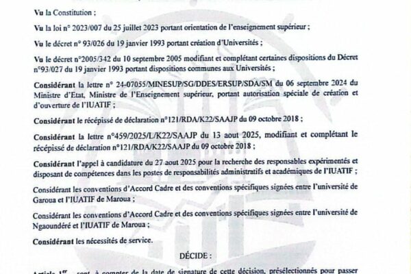 Liste des candidats admissibles – IUATIF